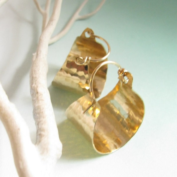 Bronze And Gold Fill Hoop Earrings, Contemporary Hammered Metalwork,  Classic Basket Hoops