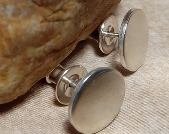 Minimalist Argentium Silver Stud Earrings – Small Brushed Disk Post Backs