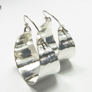 Large Argentium Sterling Silver Hoop Earrings, Big Hammered Hoops, Basket Earrings, Metalsmith Bohemian Jewelry