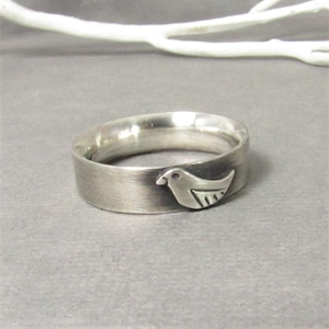 Unisex Sterling Silver Bird Ring, Artisan Metalsmith Jewelry For Nature And Bird Lovers, Watchers