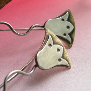 Stylized Egyptian Lotus Earrings, Bronze And Sterling Silver Mixed Metal Flower Earrings, Artisan Metalwork Jewelry