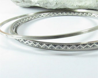 Modern Sterling Silver Chevron Bangle Bracelets, Set of Three, 3 Bangle Set