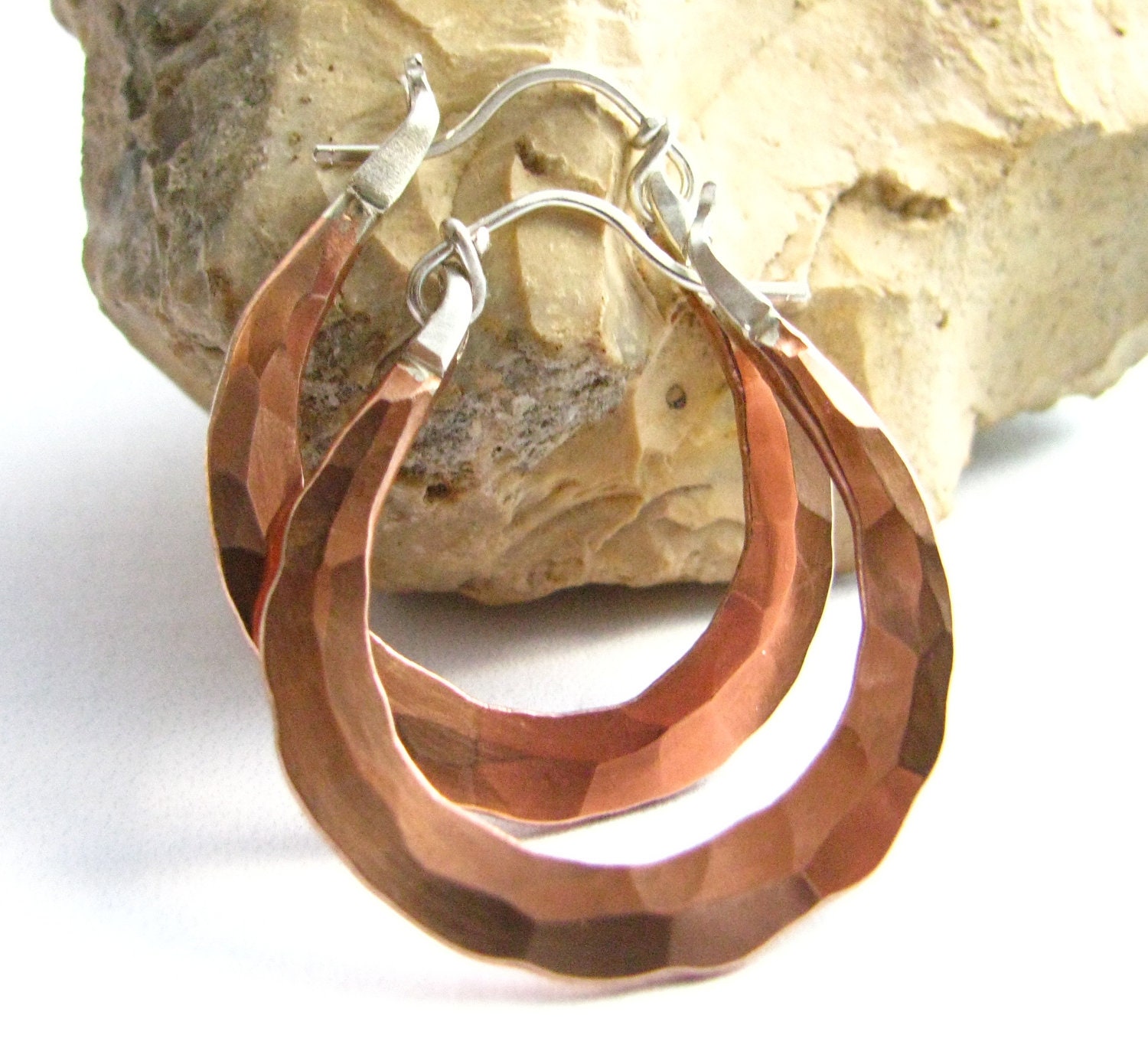 Small Copper Earrings With Sterling Silver Earwires Etsy