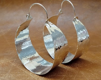 Oversize Extra Large Hammered Argentium Silver Hoop Earrings