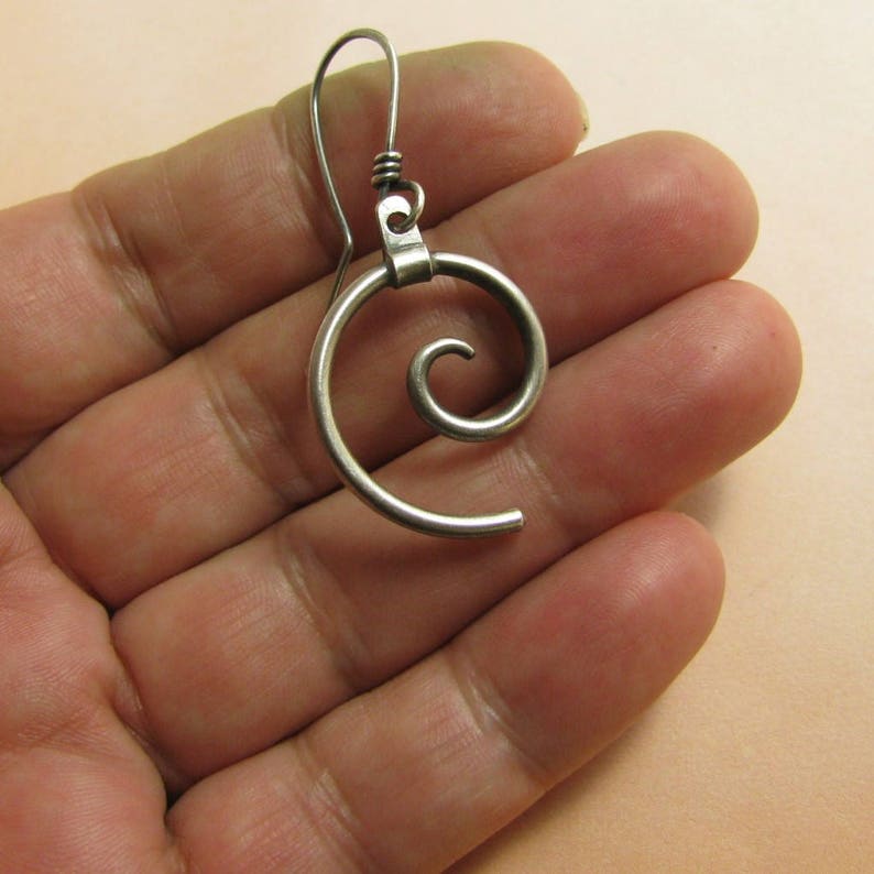 Sterling Silver Endless Spiral Earrings, Modern Argentium Earrings, Nature Inspired Contemporary Artisan Metalsmith Jewelry image 4