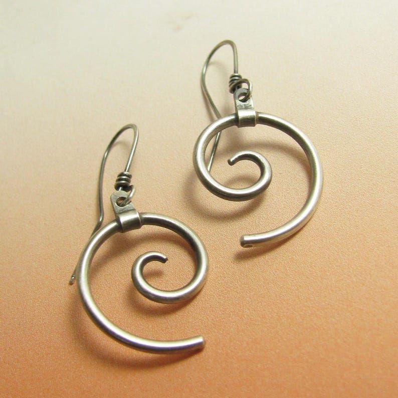Sterling Silver Endless Spiral Earrings, Modern Argentium Earrings, Nature Inspired Contemporary Artisan Metalsmith Jewelry image 2