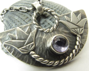 Egyptian Lotus Iolite Necklace In Argentium Sterling Silver