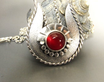 Hathor Necklace, Carnelian And Argentium Sterling Silver, Egyptian Mythology Jewelry