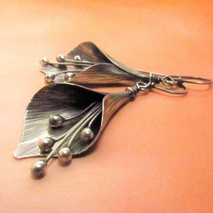 Large Silver Lily Earrings, Argentium Sterling Artisan Earrings, Elegant Flower Jewelry