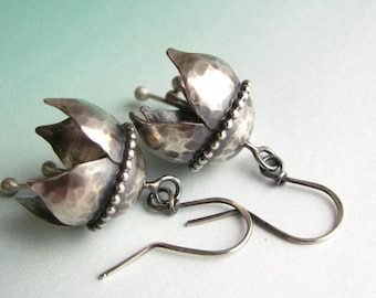 Argentium Sterling Silver Musical Earrings, Bell Flower Earrings, Handcrafted Artisan Statement Jewelry
