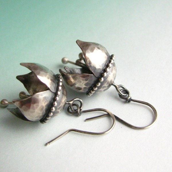 Argentium Sterling Silber Musik Ohrringe, Glocke Blume Ohrringe, Handgefertigter Handwerker Statement Schmuck
