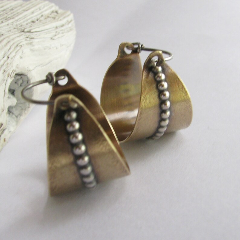 Contemporary Mixed Metal Earrings Sterling Silver and Bronze Etsy