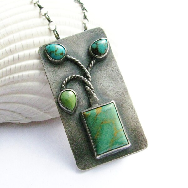 Türkis, Argentium Sterling Silberkette, Ikebana inspiriert Schmied Schmuck, Kunst Schmuck OOAK One Of A Kind Halskette