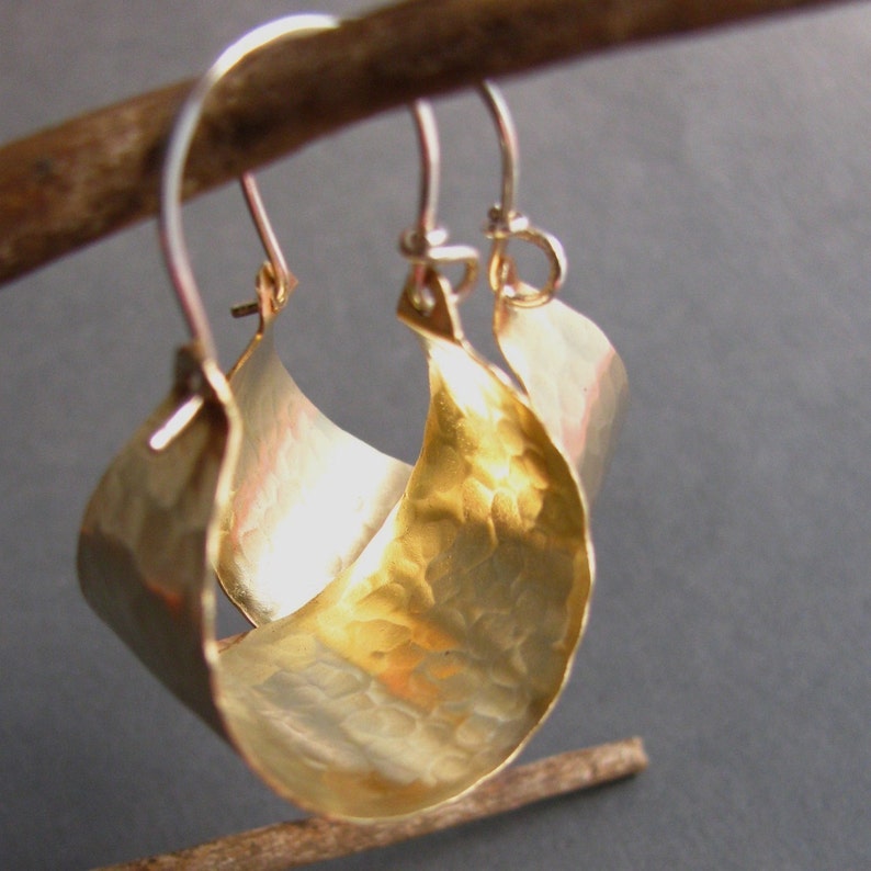 Hammered Brass Hoops Basket Hoop Earrings Brass and Sterling Etsy