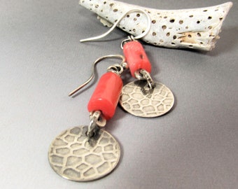 Sterling Silver And Coral Earrings, Elements Of  The Ocean Jewelry