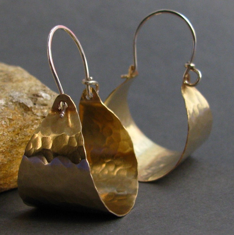 Hammered Brass Hoops Basket Hoop Earrings Brass and Sterling Etsy