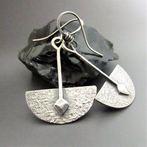 Argentium Sterling Silver Half Circle Tribal Earrings, Arrow, Spear