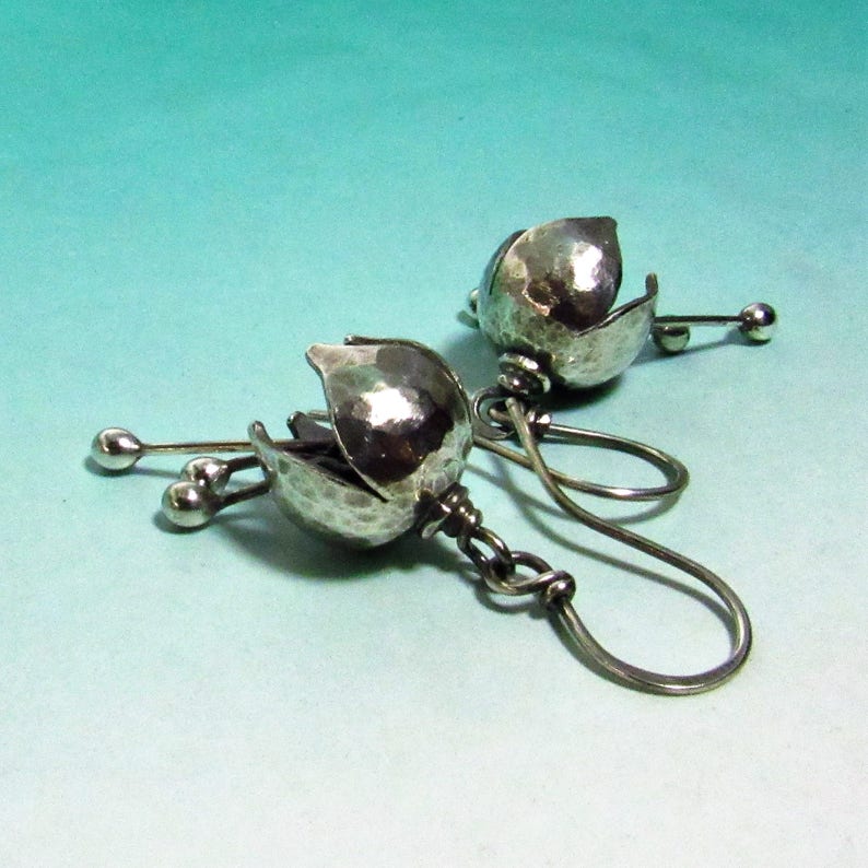 Floral Earrings Small Sterling Silver Bell Flower Earrings Sterling Silver Earrings Silver Flower Jewelry Argentium Earrings