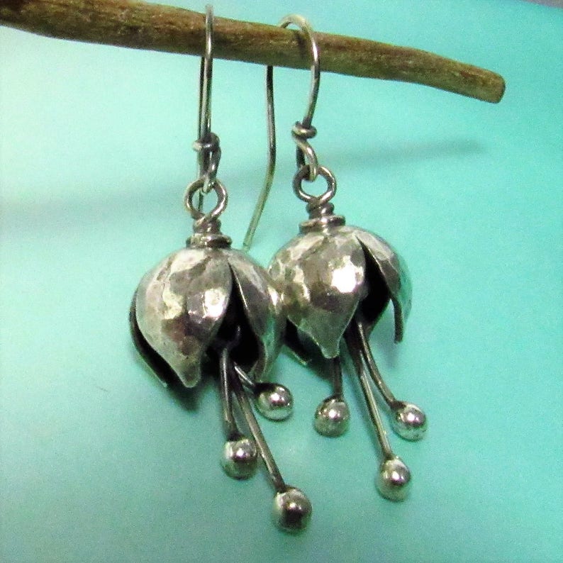 Floral Earrings Small Sterling Silver Bell Flower Earrings Sterling Silver Earrings Silver Flower Jewelry Argentium Earrings