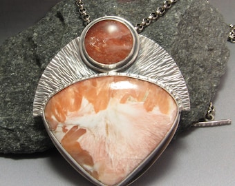 Argentium, Scolecite and Sunstone Pendant Necklace, One Of A Kind Jewelry