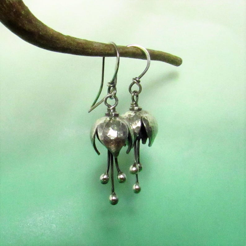 Floral Earrings Small Sterling Silver Bell Flower Earrings Sterling Silver Earrings Silver Flower Jewelry Argentium Earrings