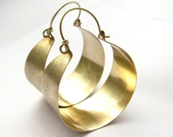 Large Bronze Hoop Earrings With Gold Fill Ear Wires, Big Hoops, Bold Statement Earrings