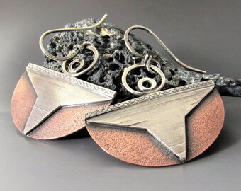 Higher Realm Mixed Metal Earrings, Abstract Angel, Copper And Sterling Silver