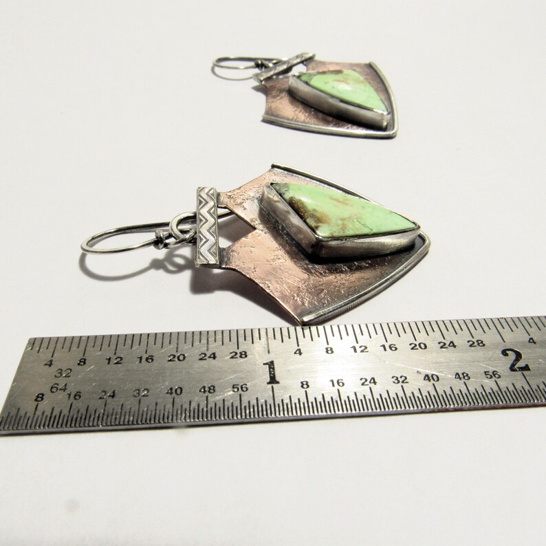 Mixed Metal Lemon Chrysoprase Earrings, Copper And Sterling Silver One Of A Kind Earrings image 7