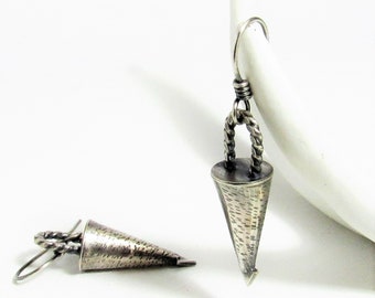 Contemporary Unique Silver Cone Earrings, Edgy Statement Earrings, Architectural  Sterling Silver Argentium Earrings