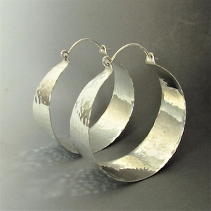 Extra Large Sterling Silver Hoop Earrings, Hammered Argentium Statement Earrings, Big Silver Hoops, Large Hoops, Silver Statement Jewelry image 7