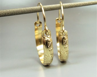 Classic Small 14k Gold Fill Hoop Earrings With Renaissance Floral Pattern, Mothers Day Gift