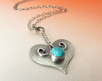 Sterling Silver Heart Necklace, Turquoise Necklace, Gift For Her, Sweetheart Necklace, Turquoise Pendant