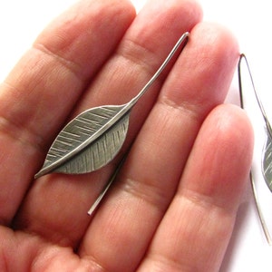 Long Sterling Silver Leaf Earrings, Argentium Silver Leaves, Artisan Nature Leaf Jewelry image 4