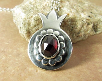 Pomegranate Necklace, Argentium Sterling Silver And Garnet Necklace, January Birthstone Jewelry