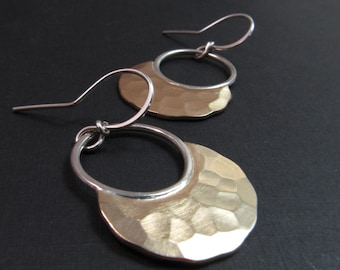 Small Hammered Bronze And Sterling Silver Crescent Earrings