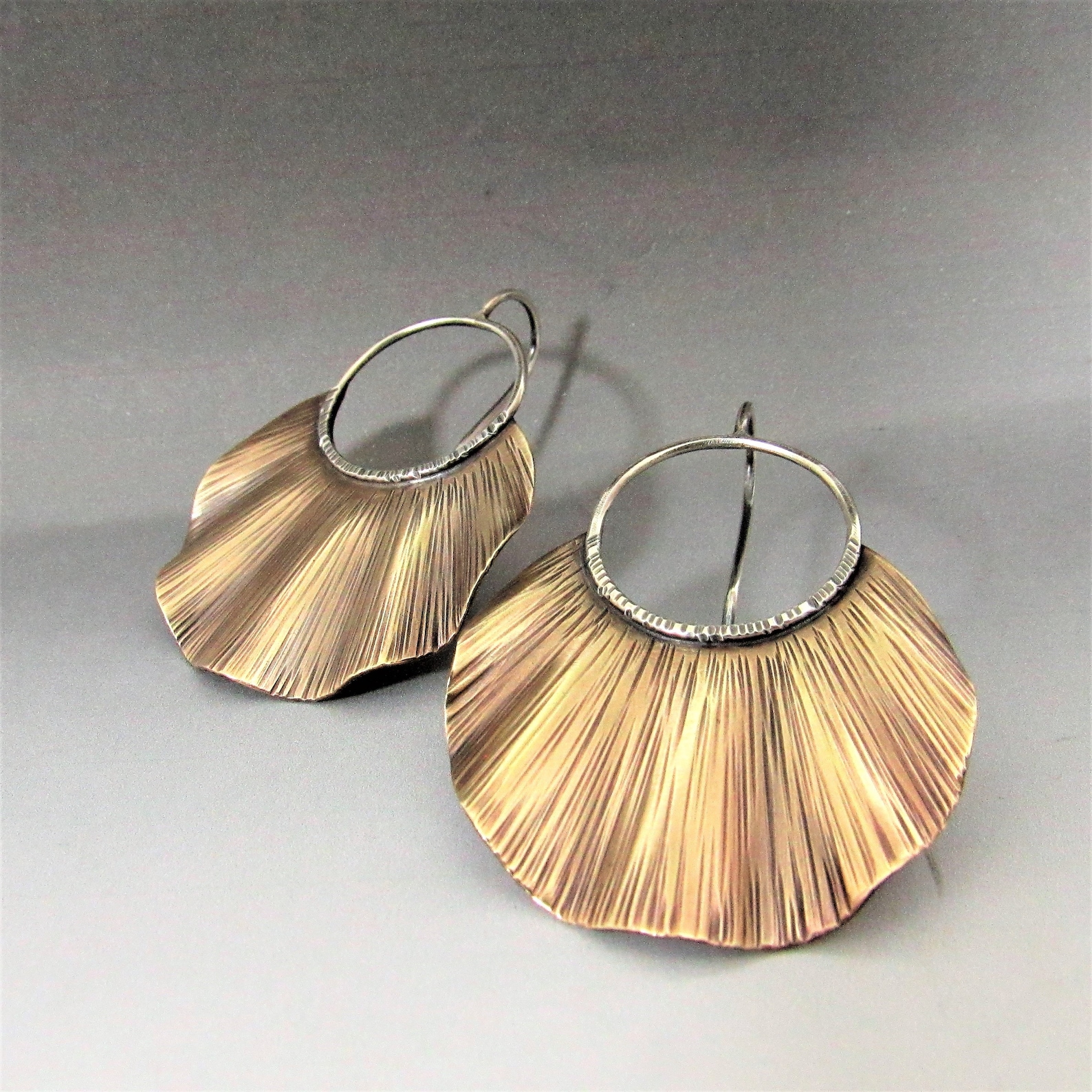 Ruffled Large Silver and Bronze Earrings Two Tone Mixed Etsy