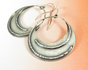 Large Argentium Sterling Silver Hoop Earrings, Statement Gypsy Earrings, Handcrafted, Unique And Lightweight