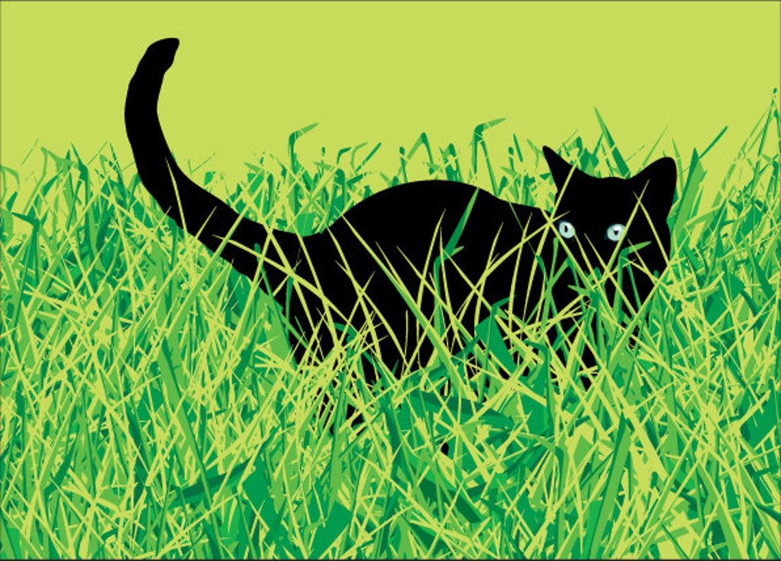 Cat in Grass Etsy
