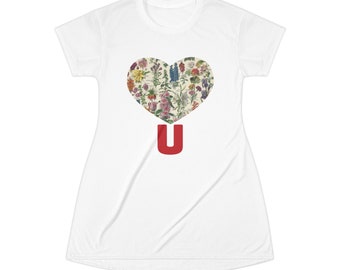 Vestido de camiseta Boho Flower Lovers, camiseta retro floral, vestido de camiseta vintage de flores silvestres, regalo de mamá, amar la naturaleza, amar el amor