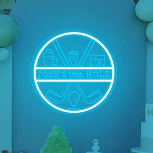 19th Hole Neon Sign For Home Bar, Personalized Golf Sign, Bar Lounge Wall Decor, Golfer Gift, Golf Simulator Room Pub Decor, Christmas gift