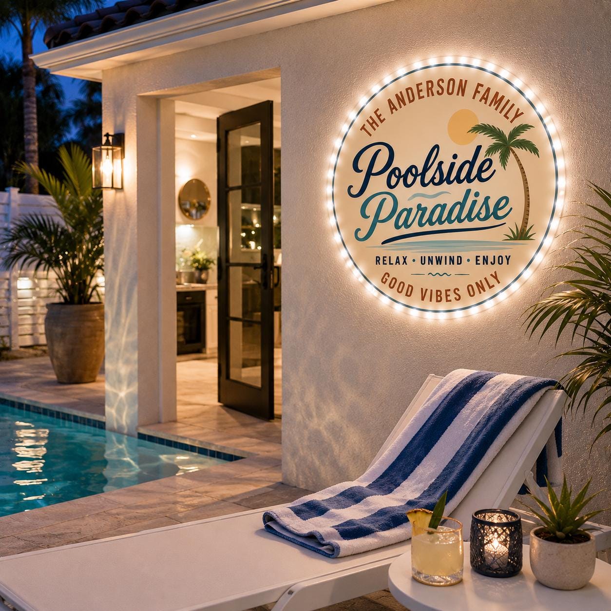Custom Poolside Bar Sign With Lights, Personalized Waterproof LED Neon ...