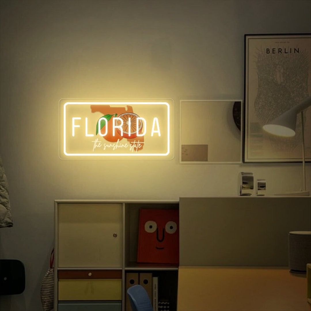 Florida Neon Sign | License Plate Wall Decor, Pool Bar Sign - Etsy