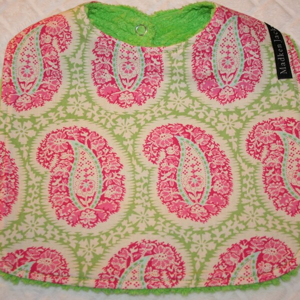 Bib Lime green and Hot Pink Paisley