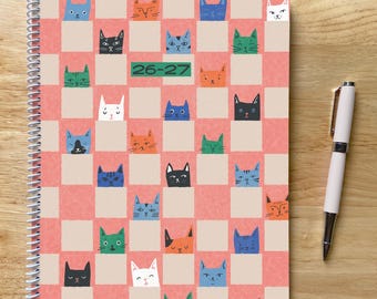 2026-2027 Animal Spiral Planner: Checkerboard Kitty Cats, 8.5x11in