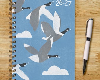 2026-2027 6.5x9in Geese Planner, Soft or Hard Cover, Monthly Weekly, Flying Birds