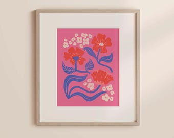 Bendy Floral Art Print, Illustration Gift, Floral Wall Decor, 8x10 unframed