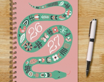 2026-2027 Snake Academic Planner: Scandinavian Folk Art, Weekly Monthly, Pink Green Black