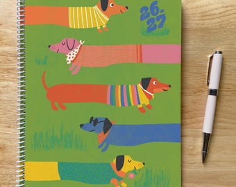 2026-2027 Dachshund Academic Planner: Letter Size, One Page Week, Bright Colors