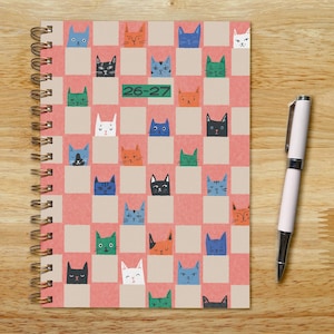 2026-2027 Academic Planner, 6.5x9in, Checkerboard Cats, Soft or Hard Cover, Monthly Weekly