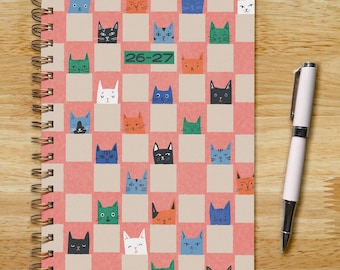 2026-2027 Academic Planner, 6.5x9in, Checkerboard Cats, Soft or Hard Cover, Monthly Weekly